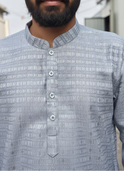 KPD6165 Grey Jacquard Weave Kurta Pyjama Set with Metallic Shine