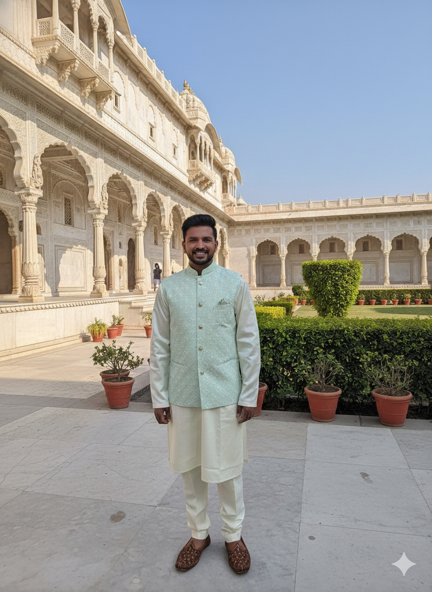 KPD5286 Plus Size Heavy Mint Green Nehru Jacket