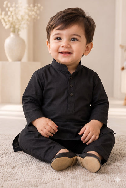 KPK2060 Baby Boys Classic Jet Black Kurta Pyjama Set