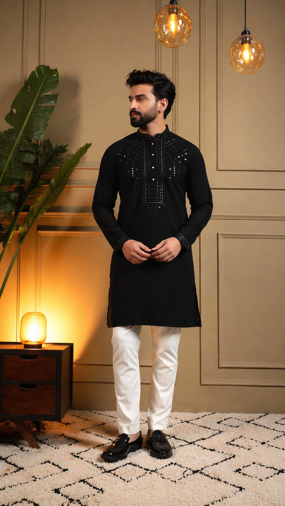 KPD6213 Black Mirror Work Kurta Pyjama Set