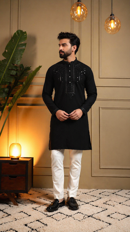 KPD6213 Black Mirror Work Kurta Pyjama Set