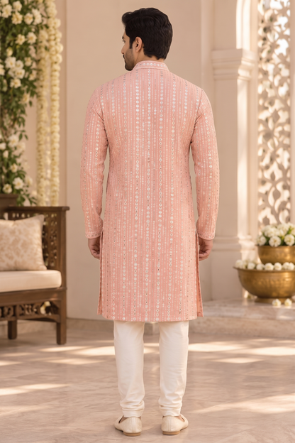 KPD6325 Peach sequins work kurta with White Pyjama