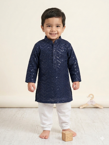 KPK2018 Navy Blue Sequin Kurta Pyjama Set