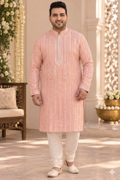 KPD4134 Plus Size Peach sequins work kurta with White Pyjama