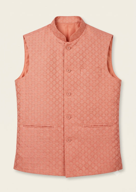 KPJ7012 Designer Peach Nehru Jacket