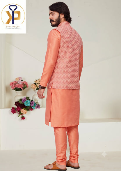 KPJ7012 Designer Peach Nehru Jacket