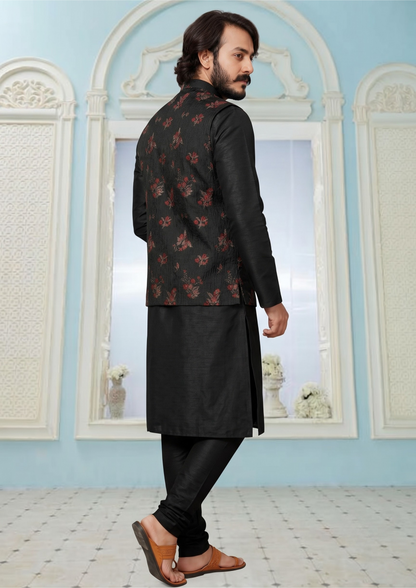KPJ5001 Plus Size Black Designer Jacket With Red Texture Leaf