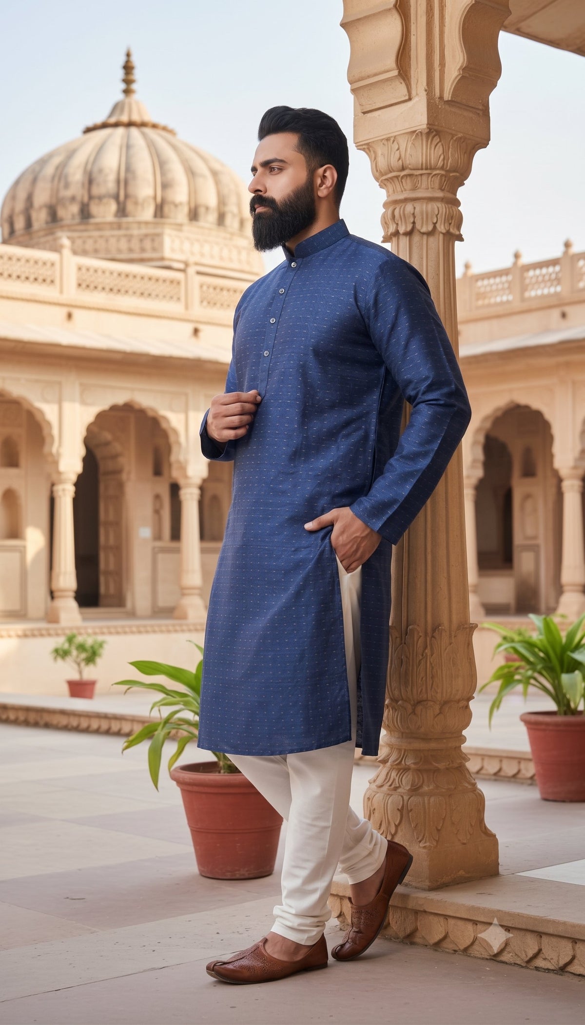 KPD4029 Royal Blue Self Design Plus Size Kurta Pyjama