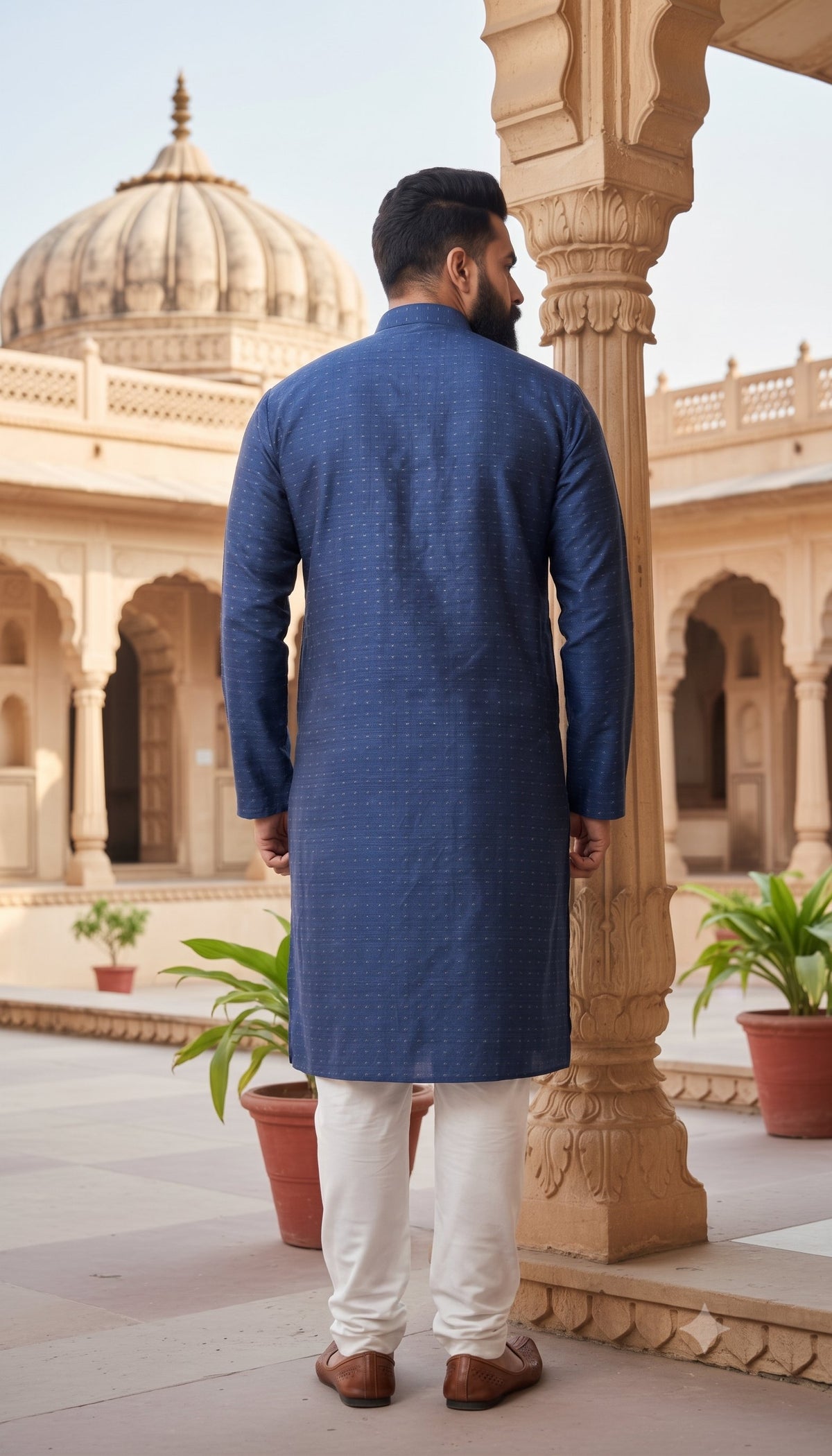KPD4029 Royal Blue Self Design Plus Size Kurta Pyjama