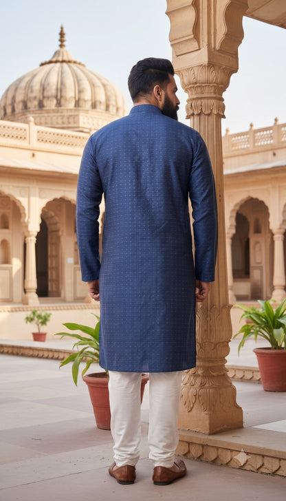KPD4029 Royal Blue Self Design Plus Size Kurta Pyjama