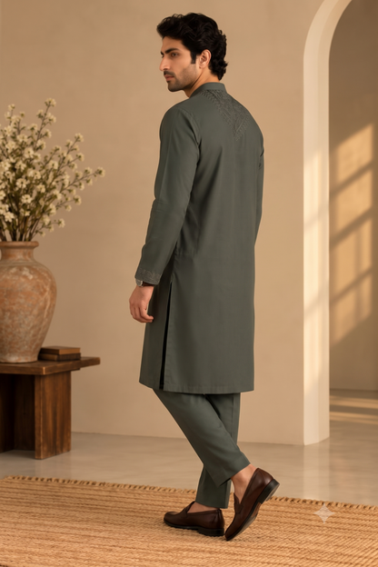 KPD6304 Olive Green Embroidered Designer Kurta Pyjama Set
