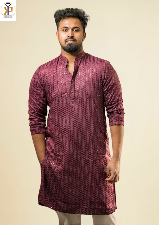 men solid dark pink kurta pyjama