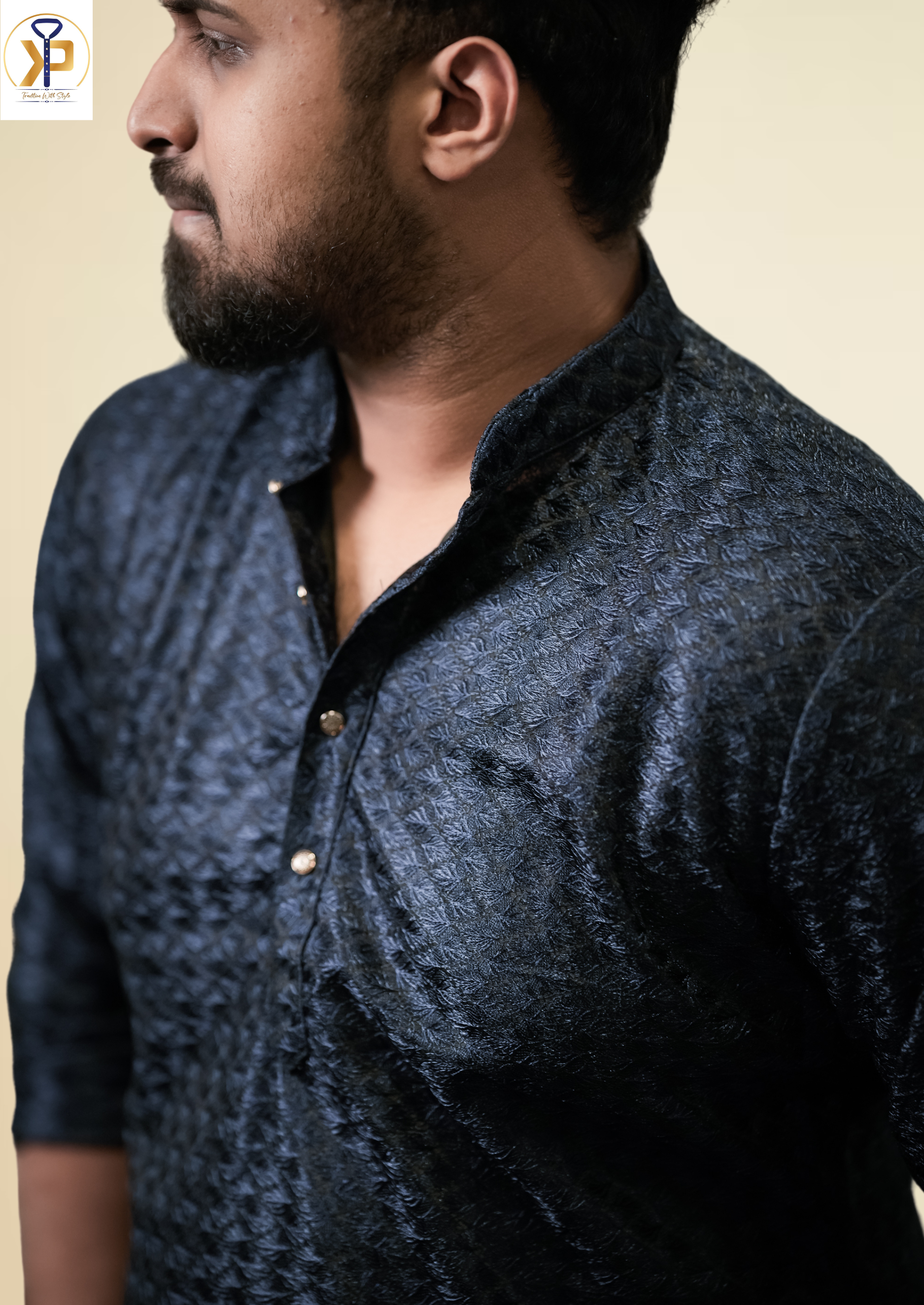 Blue Luckhnowi Sequence Kurta Pyjama