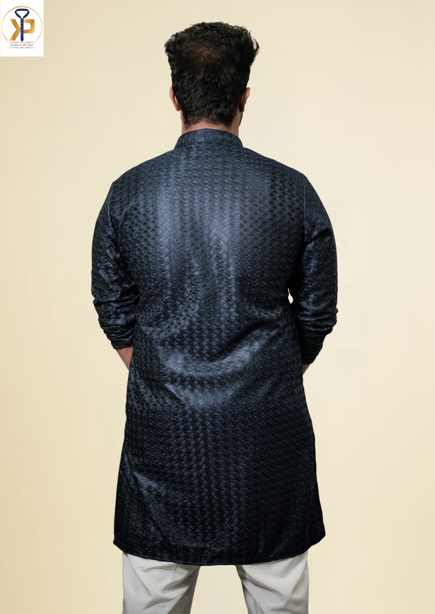 Blue Lucknowi Kurta Pyjama with Sequin Detailing