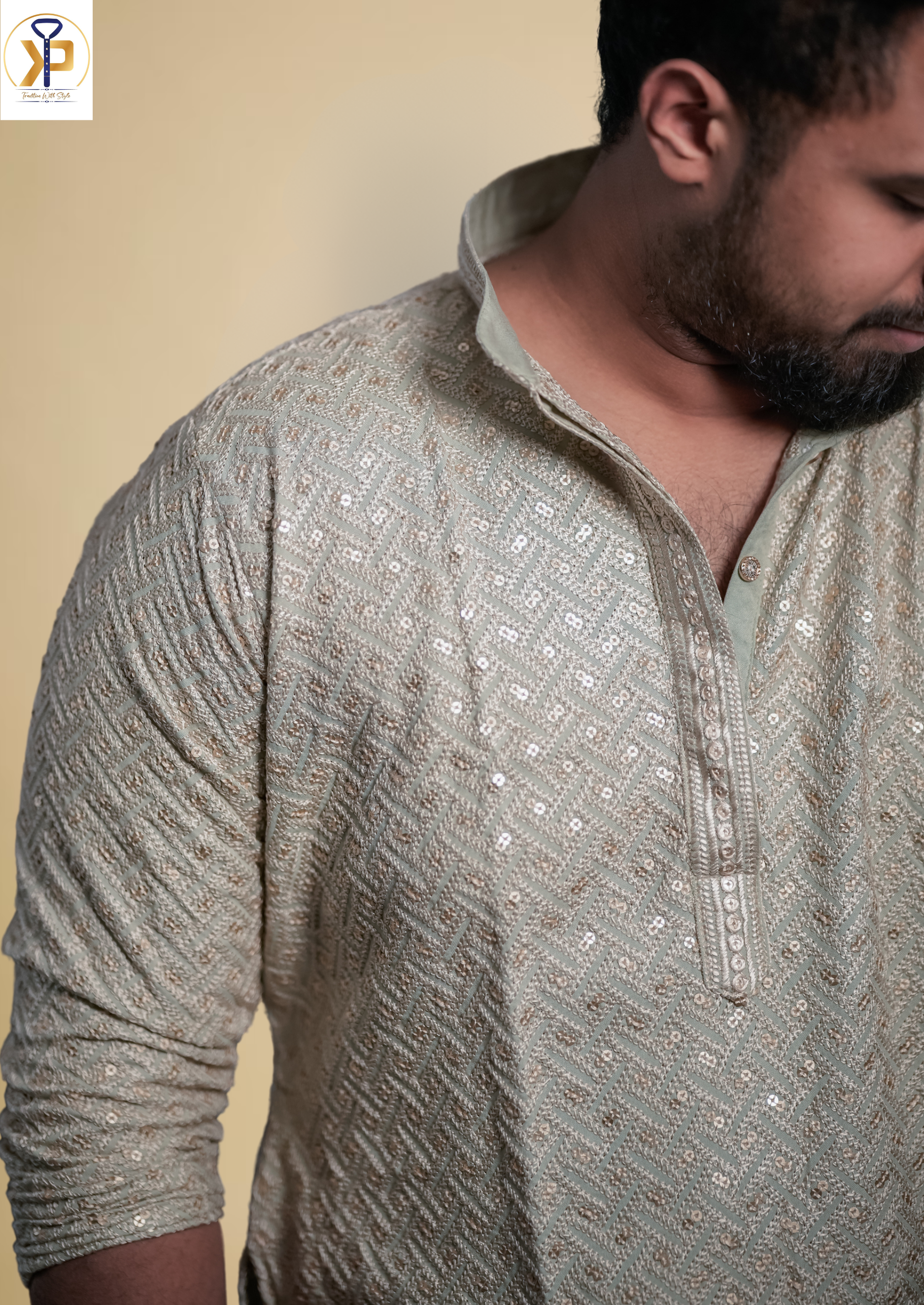 Champagne Kurta Pyjama with Intricate Heavy Work