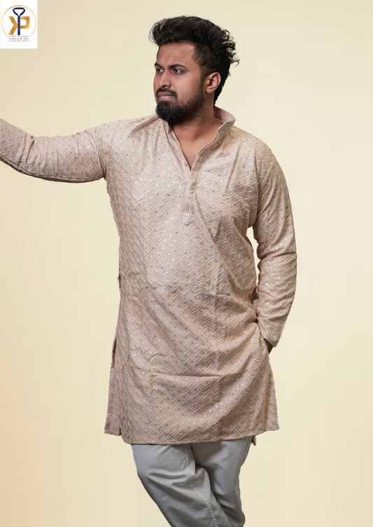 KPD5103 Beige Mirror Work Kurta Pyjama