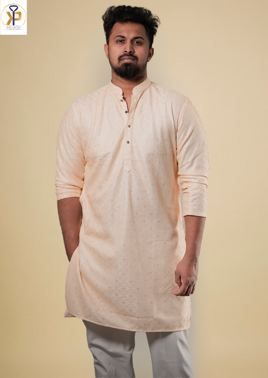 Light Peach Jacquard Embroidered Kurta Pyjama