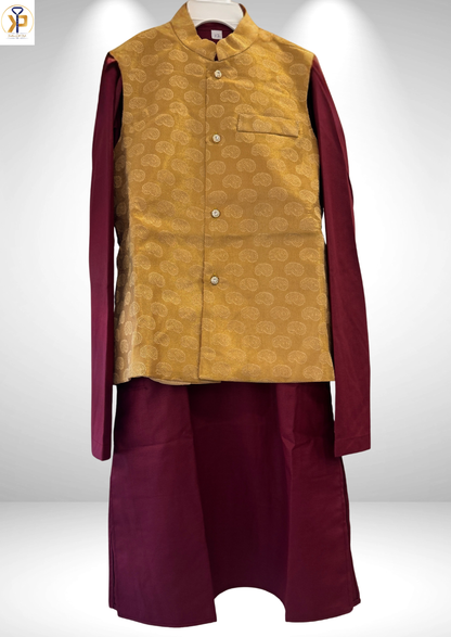 maroon kruta and yellow nehru jacket kids