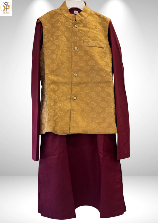 maroon kruta and yellow nehru jacket kids
