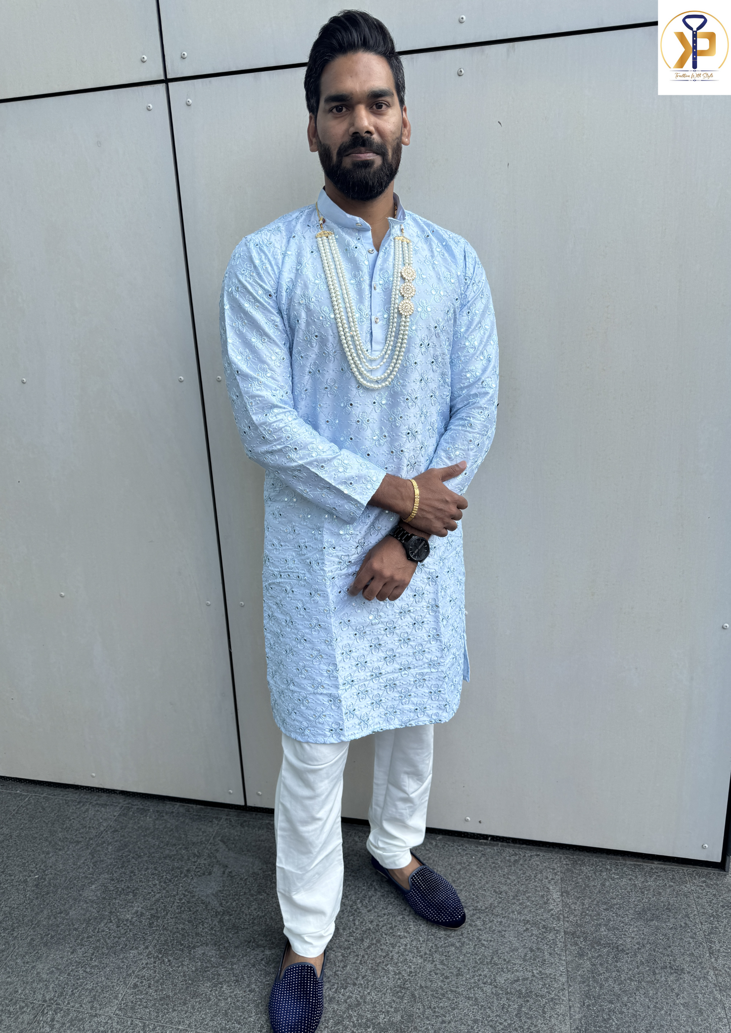 KPD5196 Sky Blue Designer Kurta Pyjama - Kurtapyjama.ca