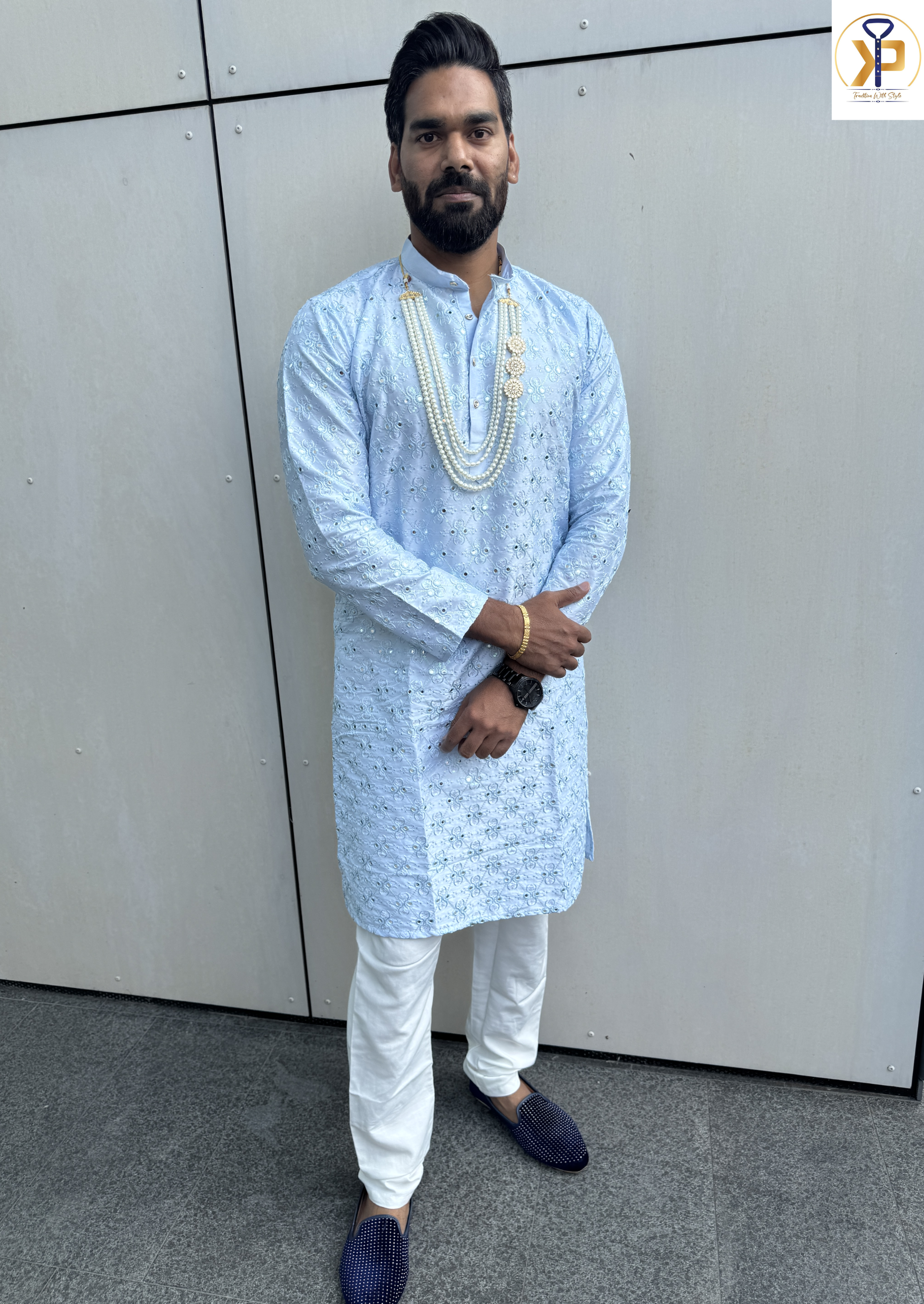 KPD5196 Sky Blue Designer Kurta Pyjama - Kurtapyjama.ca