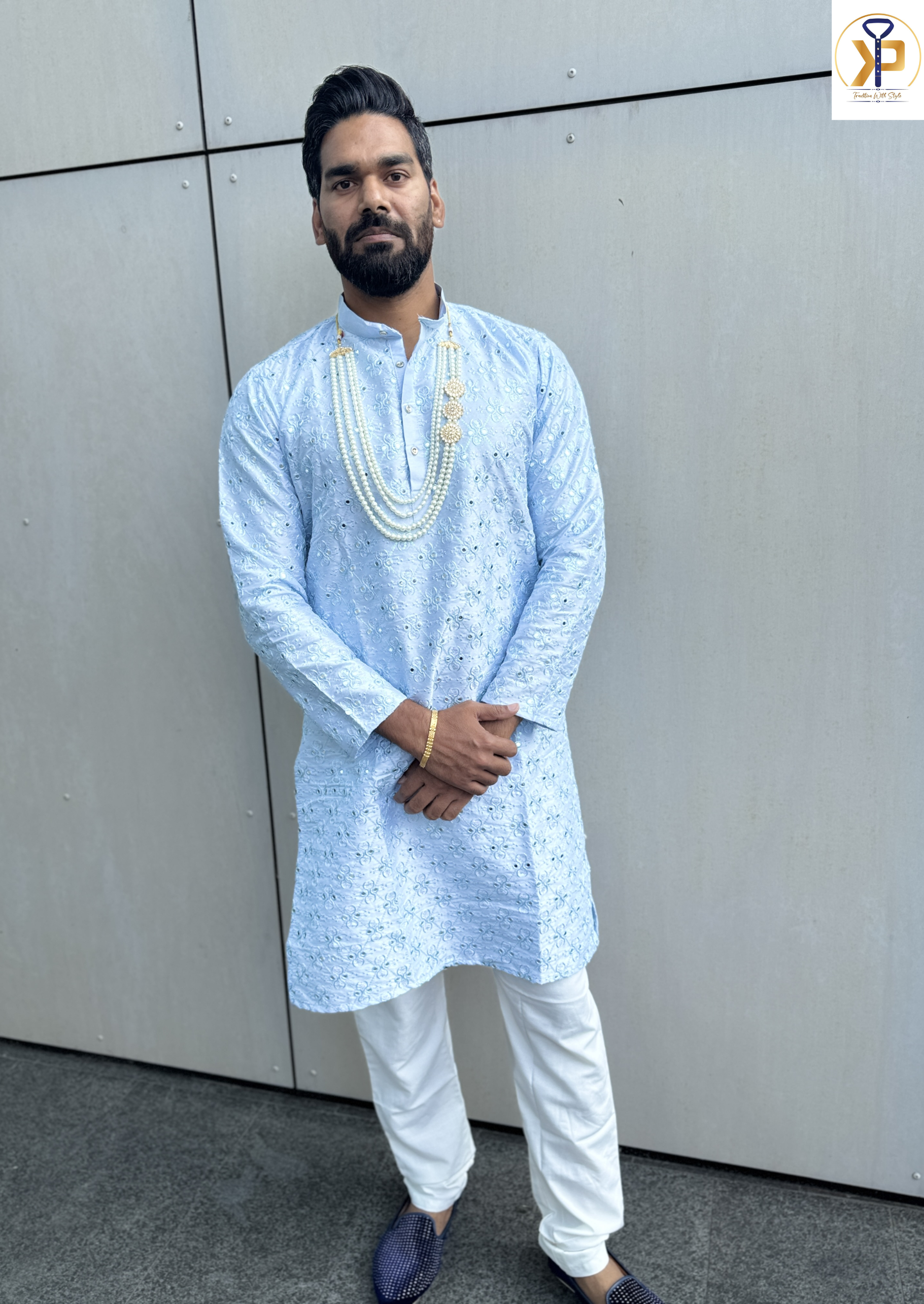 KPD5196 Sky Blue Designer Kurta Pyjama - Kurtapyjama.ca