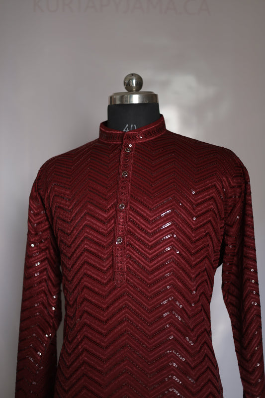 KPD4061 Plus Size Red Sequence Work Kurta Pyjama Men