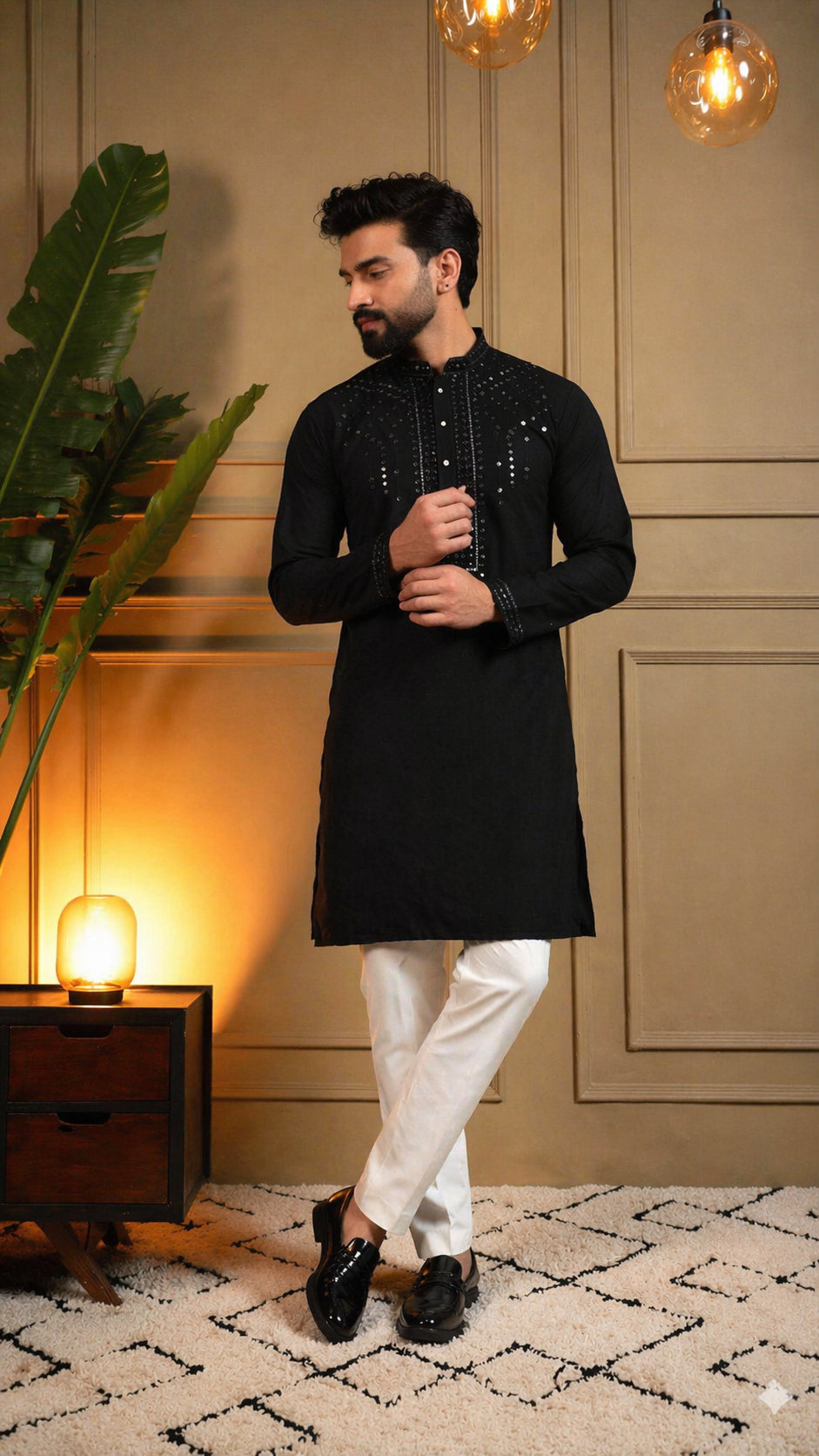 KPD6213 Black Mirror Work Kurta Pyjama Set