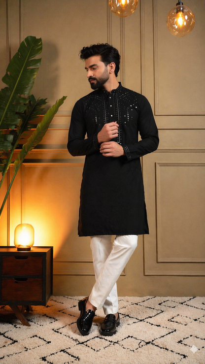 KPD6213 Black Mirror Work Kurta Pyjama Set