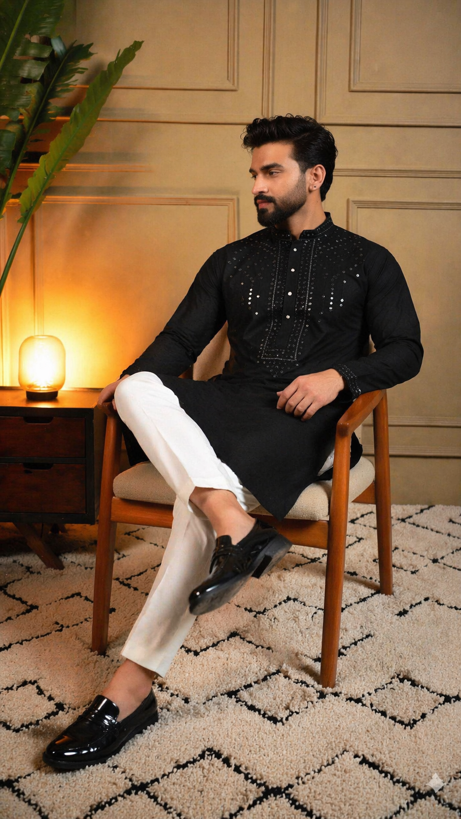 KPD6213 Black Mirror Work Kurta Pyjama Set