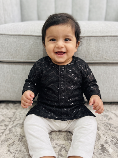 KPK2007 Black Sequin Kurta Pyjama Set