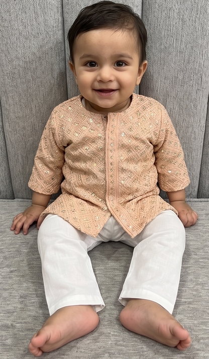 KPK2012 Peach Sequins Kurta Pyjama Set