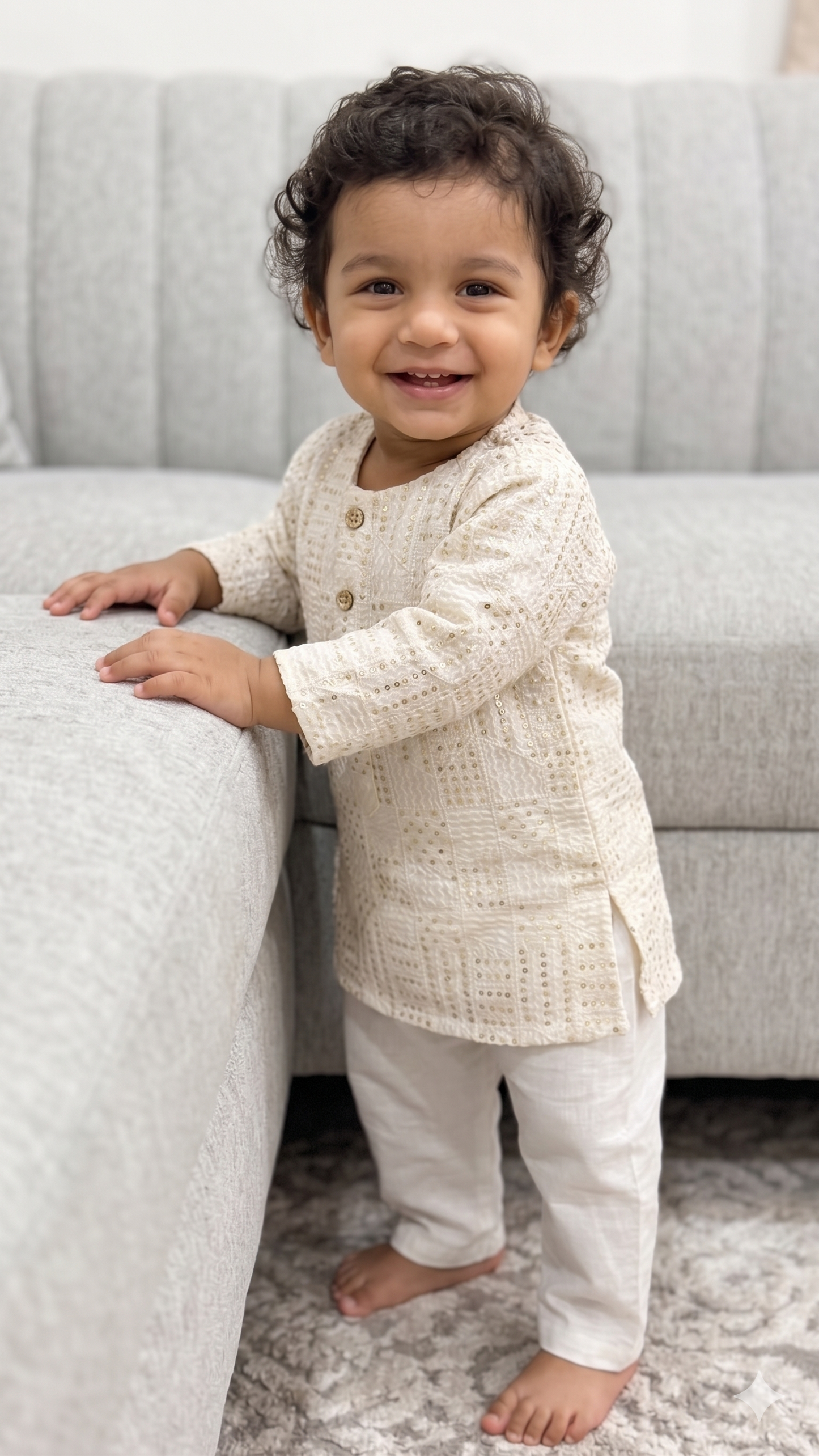 KPK2013 Cream Sequins Kurta Pyjama Set