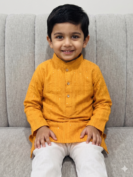 KPK2016 Orange Sequin Kurta Pyjama Set