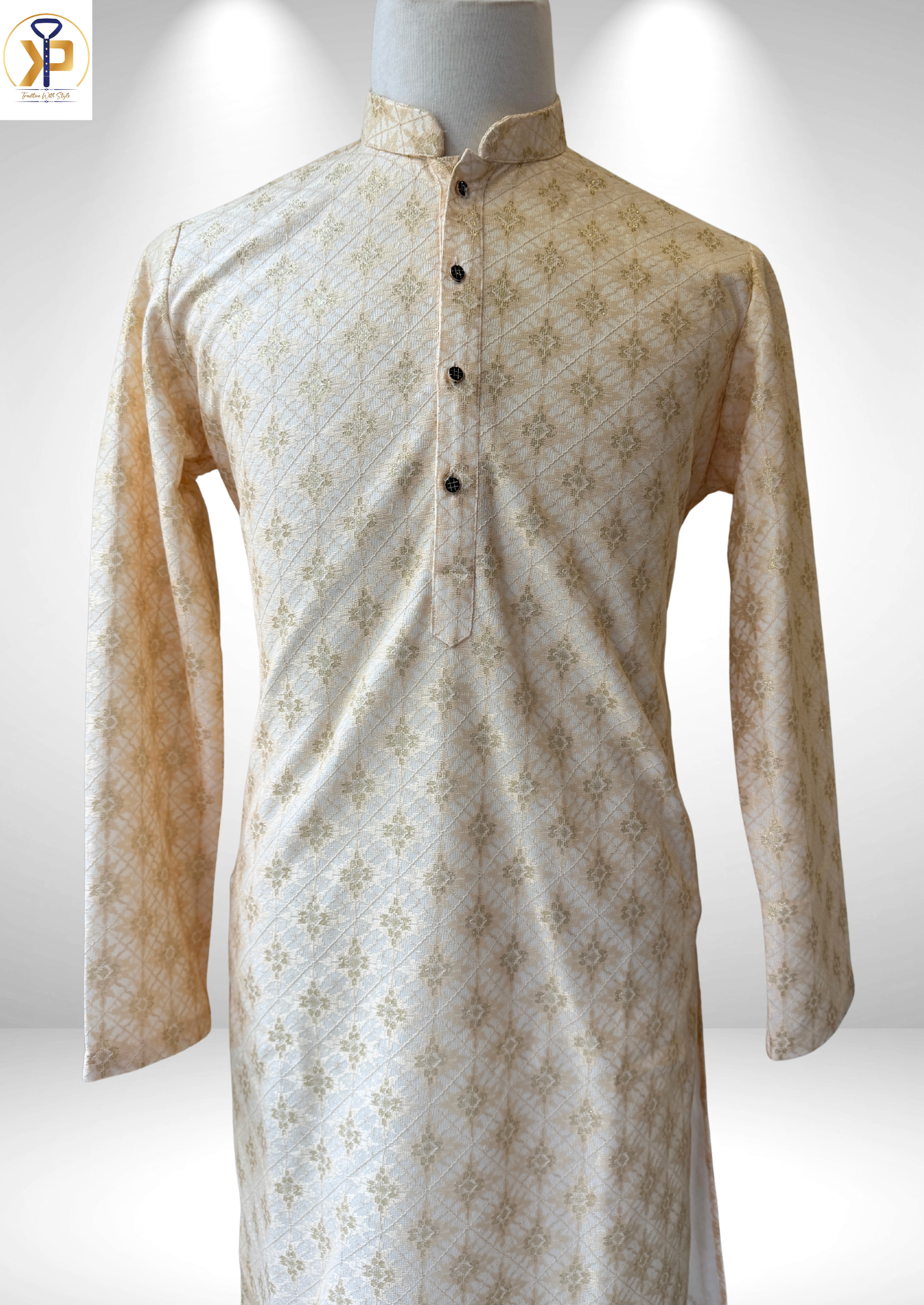 light peach with gold work kurta pyjama