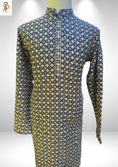 dark blue thread work sequence kurta set