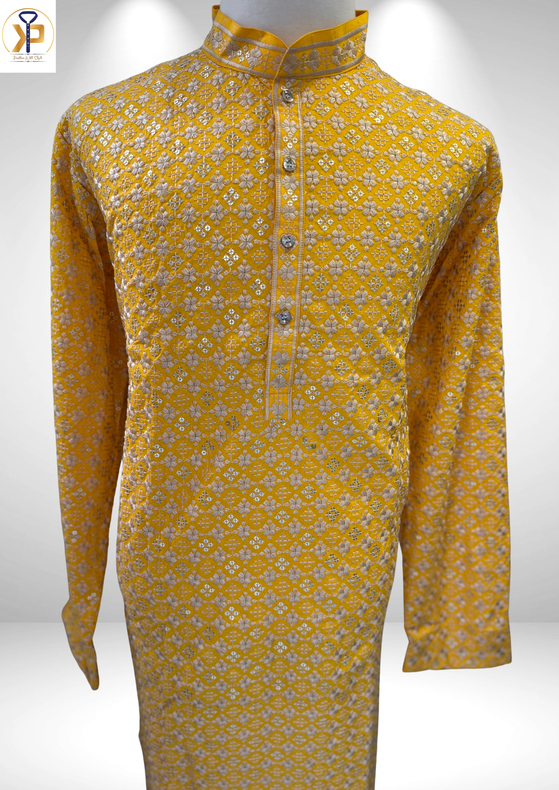 yellow sequence kurta pyjama for men