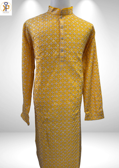 yellow sequence kurta pyjama