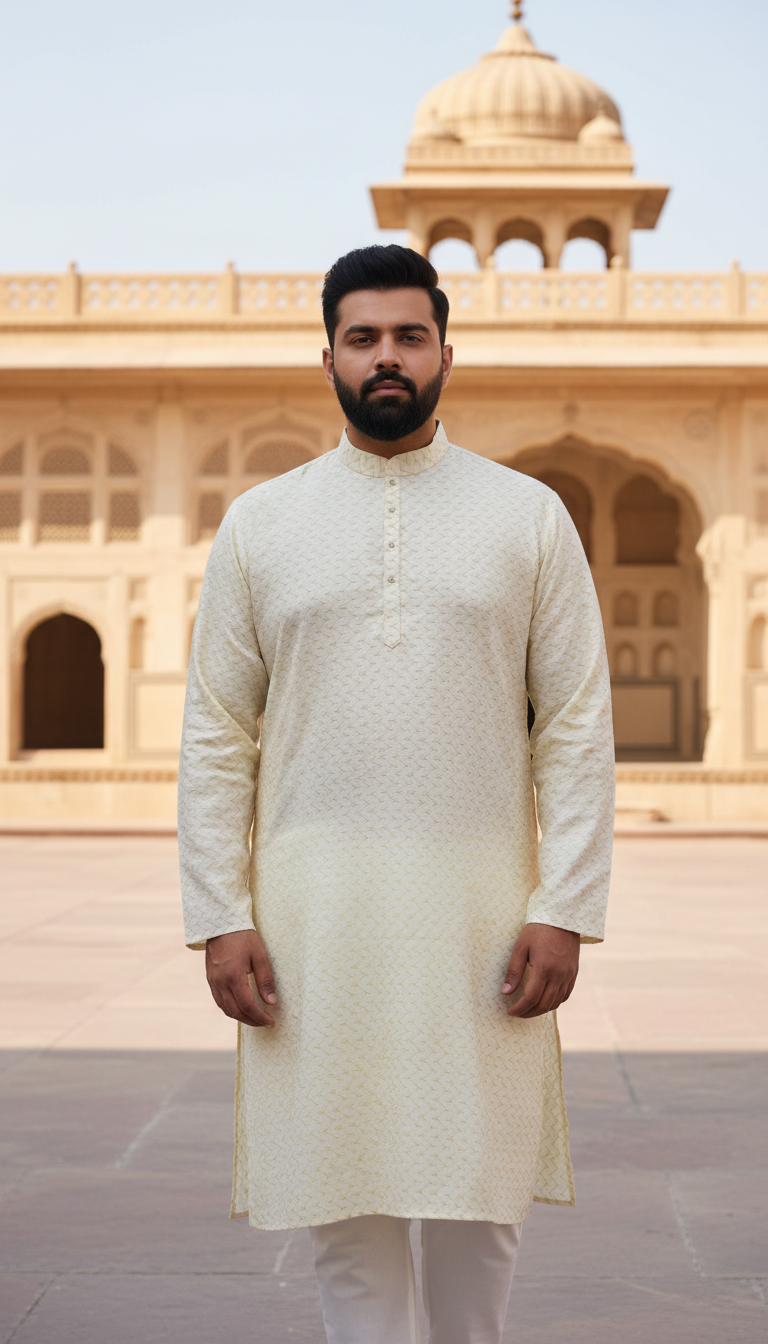 Plus Size Lemon & Ivory Designer Kurta
