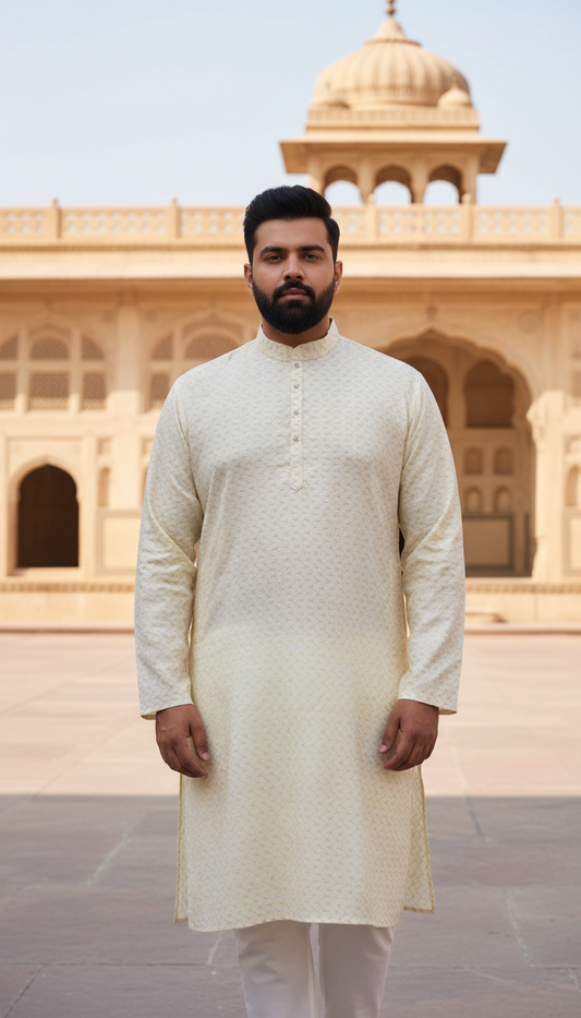 KPD4082 Plus Size Lemon & Ivory Designer Kurta