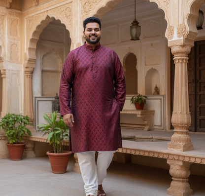 KPD4037 Plus Size Mehroon Kurta Pyjama Set