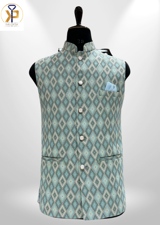 KPJ7005 Designer Green Nehru Jacket For Men