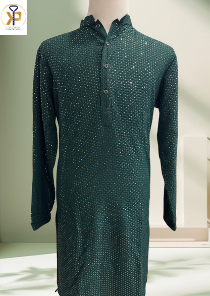 dark heavy green sequence work kurta set