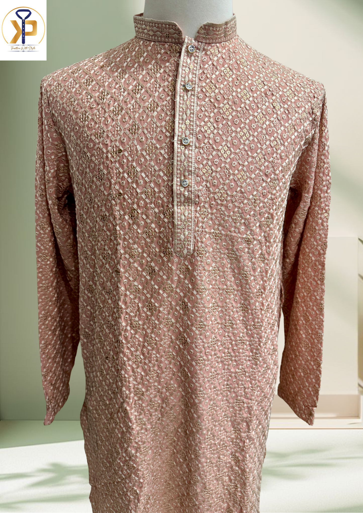 peach sequence kurta pyjama for men
