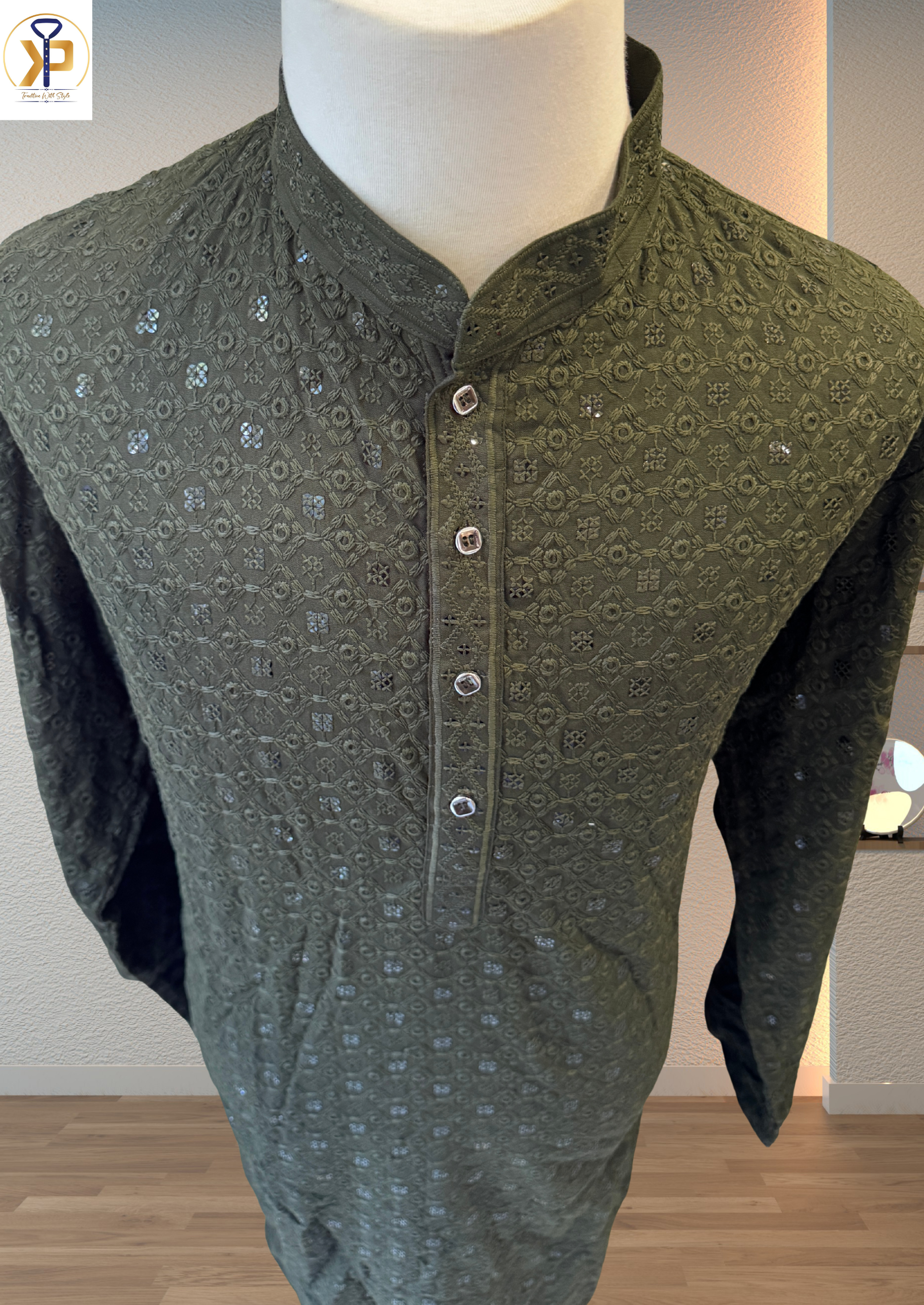 Plus Size Forest Green with Straight Pyjama For Men