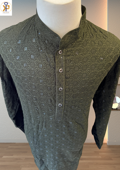 Plus Size Forest Green with Straight Pyjama For Men