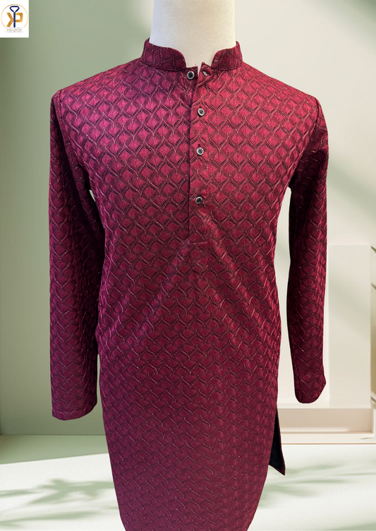 cherry red threadwork kurta pyjama set