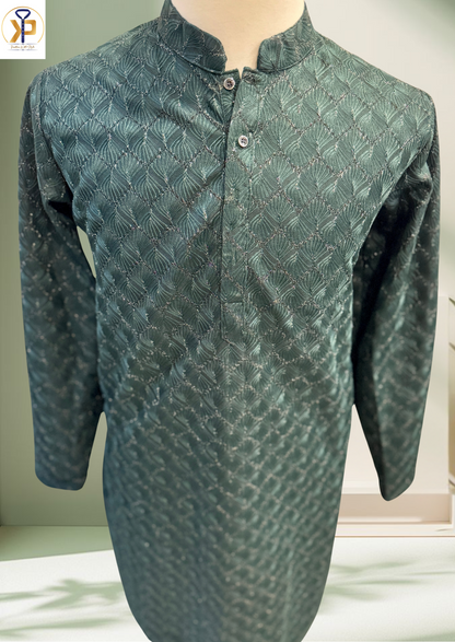 green threadwork kurta pyjama