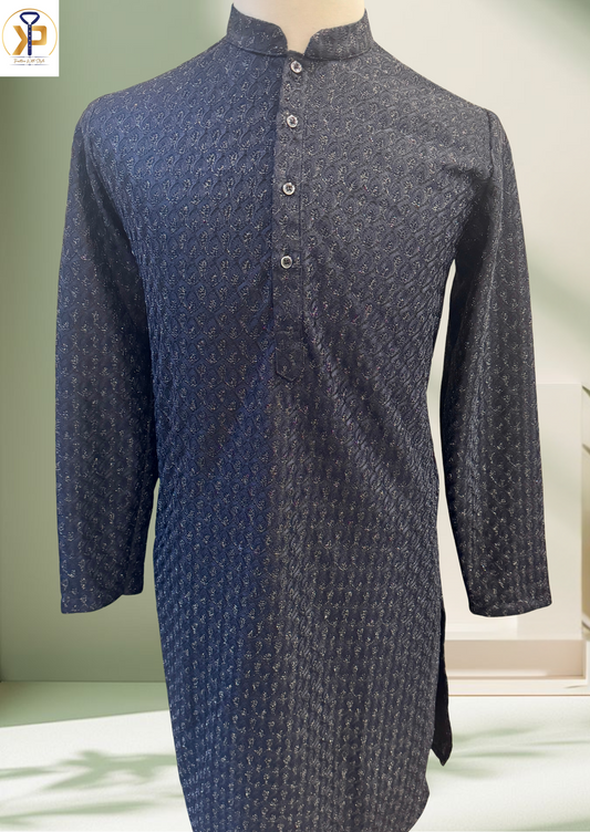 blue threadwork kurta pyjama for men