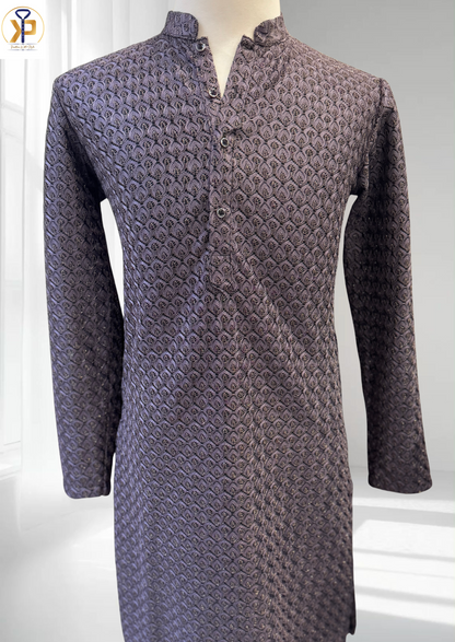 deep purple metallic shine kurta pyjama for men